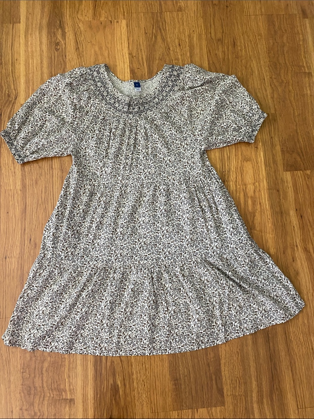 Old Navy Beige Floral Smocked Neck with pockets Dress